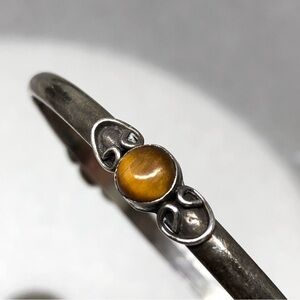 Mexico Sterling Silver Womens Bracelet Cabochon Tiger Eye Mid Century Modern